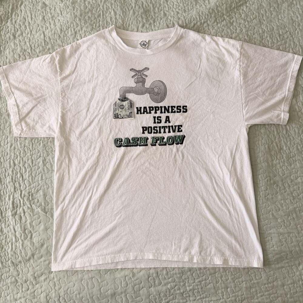 Vintage Delta Pro White T-Shirt Happiness Is A Positive Cash Flow' Graphic XL